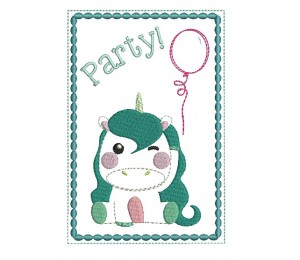 Stickdatei - ITH Postkarte Einhorn Party